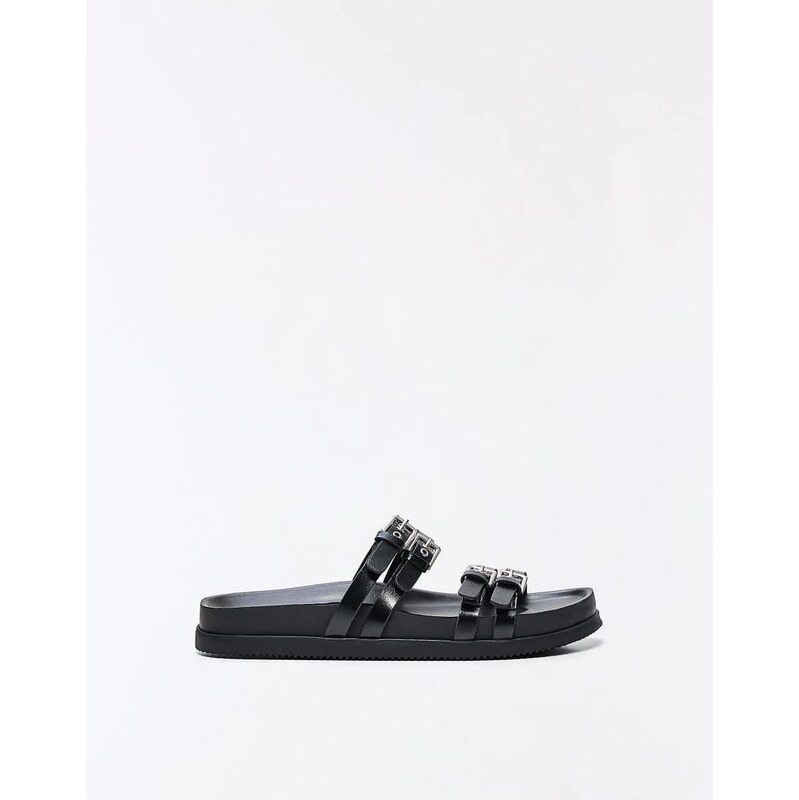 Bershka Double buckle flat slider sandals in black