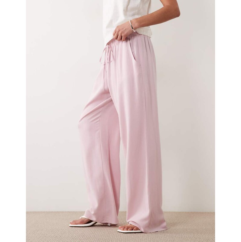 ASOS DESIGN linen blend pull on trouser in lilac-Pink