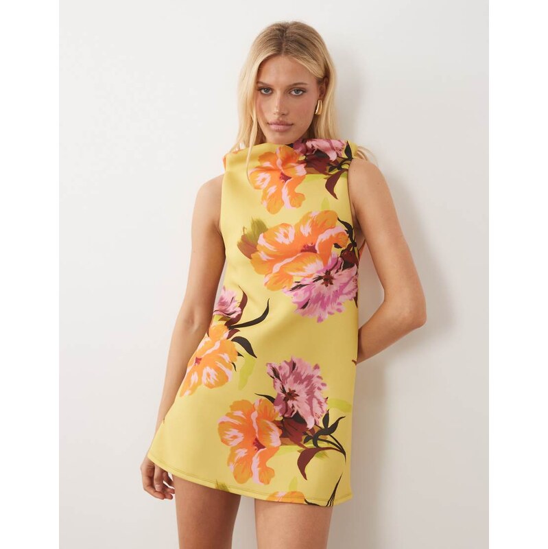 ASOS DESIGN high slash neck mini dress with trim back detail in
