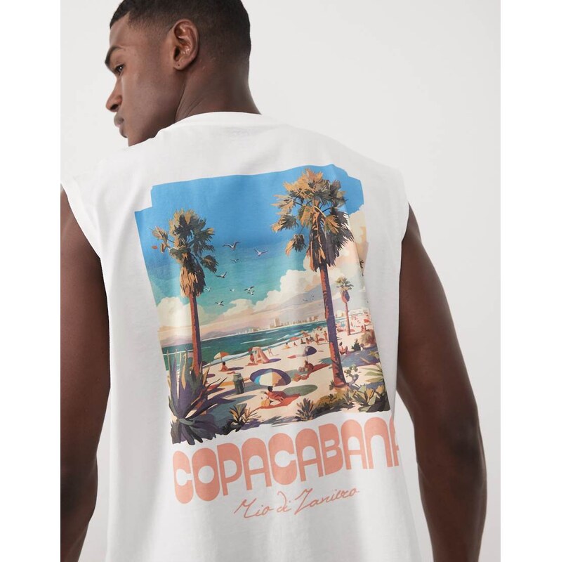 ASOS DESIGN oversized tank with beach graphic in off white