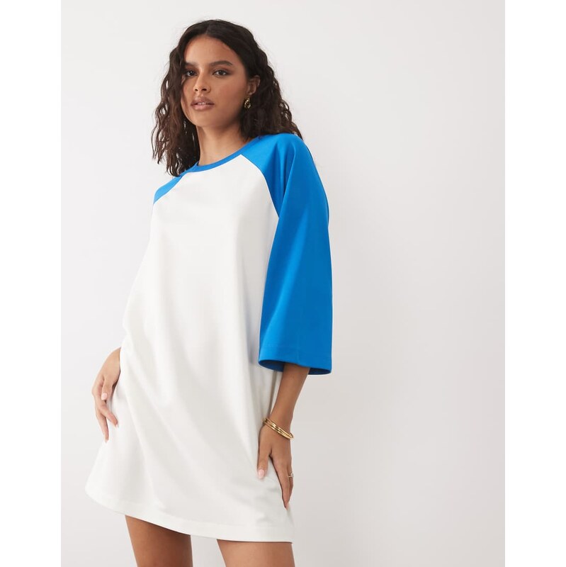 ASOS DESIGN tricot contrast raglan sleeve mini t-shirt dress in