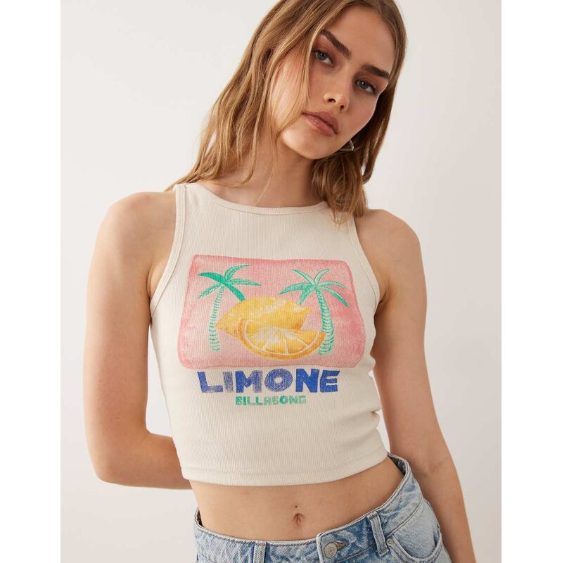 Billabong palm tree beach crop top in beige-Neutral