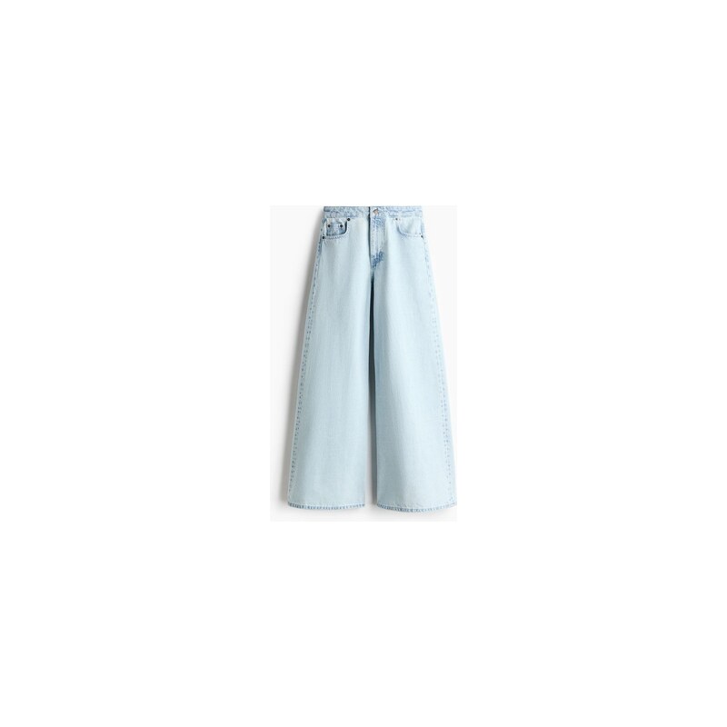 H&M - Super Wide High Waist Jeans - Světlý Denim Blue