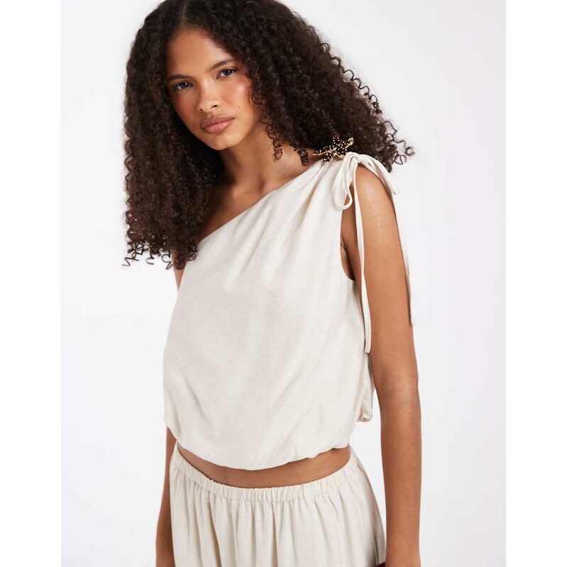 Vero Moda one shoulder bubble hem top co-ord with broche detail