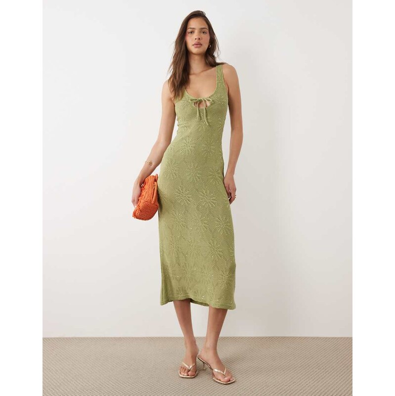 Motel Masela knit maxi dress in olive-Green