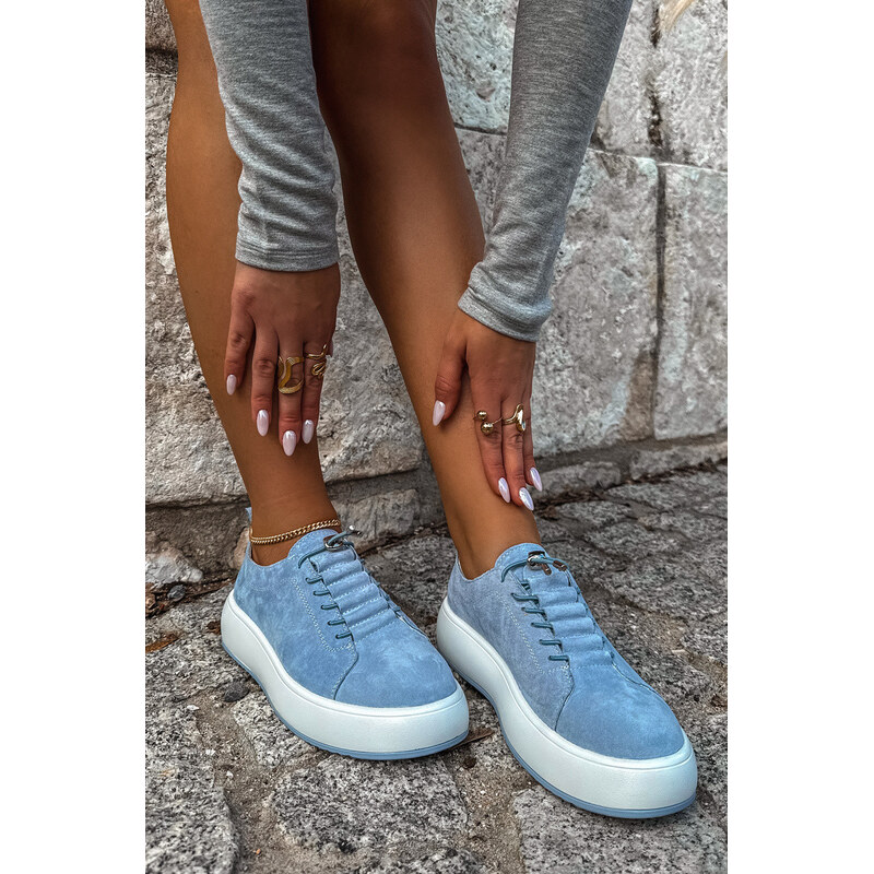 Boto Polobotky Sneakersy na platformě z přírodního semiše modré