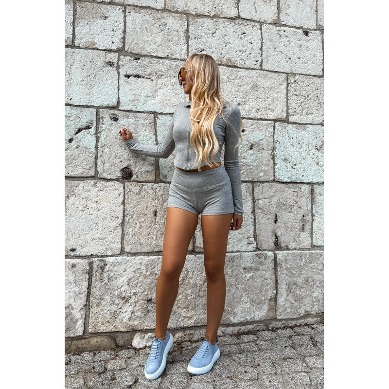 Polobotky Sneakersy na platformě z přírodního semiše modré model