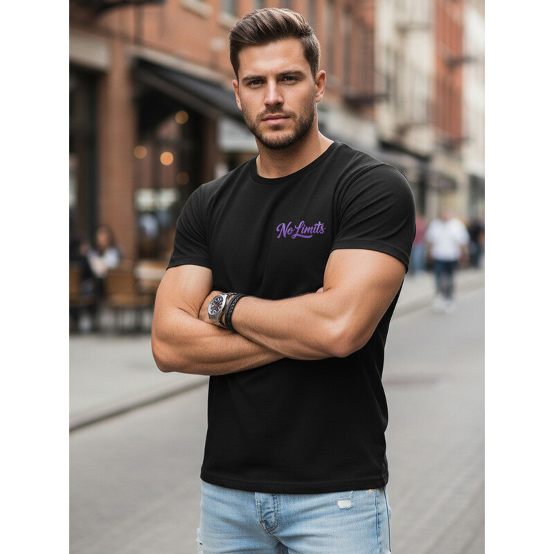 Pánské bavlněné tričko s potiskem No Limits casual black