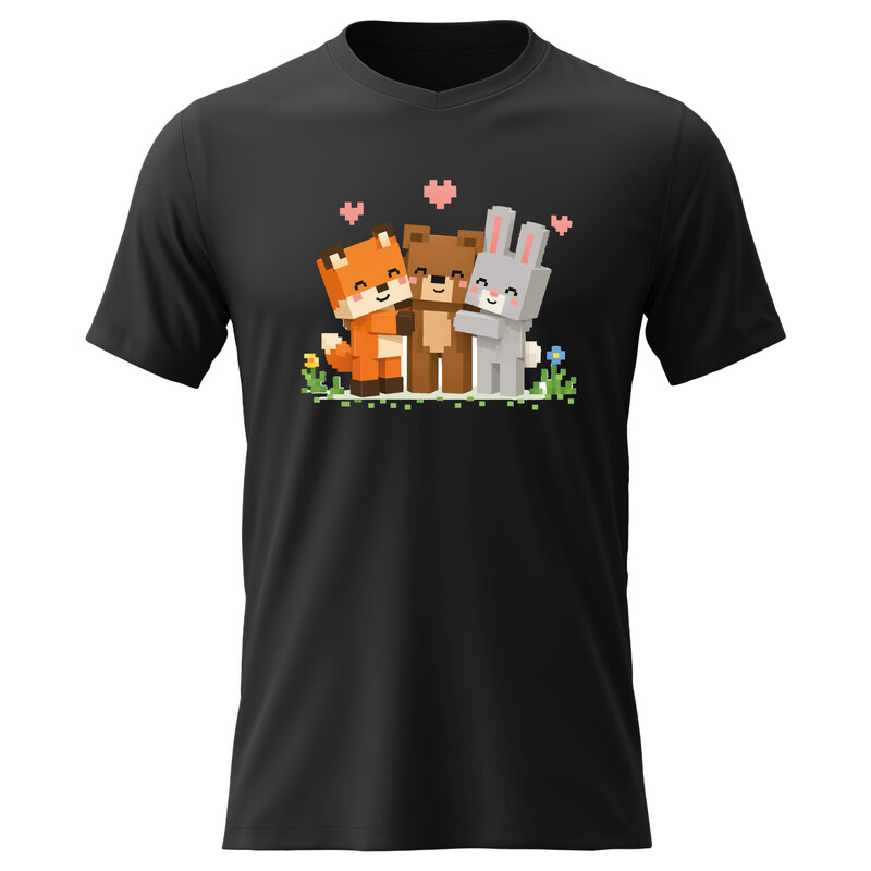 Giftela Pánské bavlněné tričko s potiskem - PIXELOVÁ ZVÍŘÁTKA -
