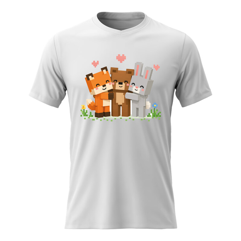 Giftela Pánské bavlněné tričko s potiskem - PIXELOVÁ ZVÍŘÁTKA -