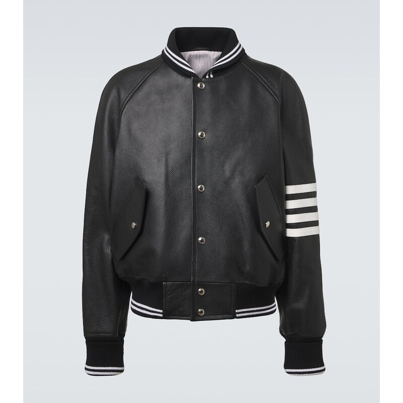 Thom Browne 4-Bar leather bomber jacket