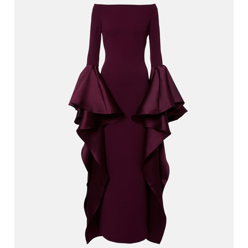 Solace London Astria off-shoulder satin-trimmed gown