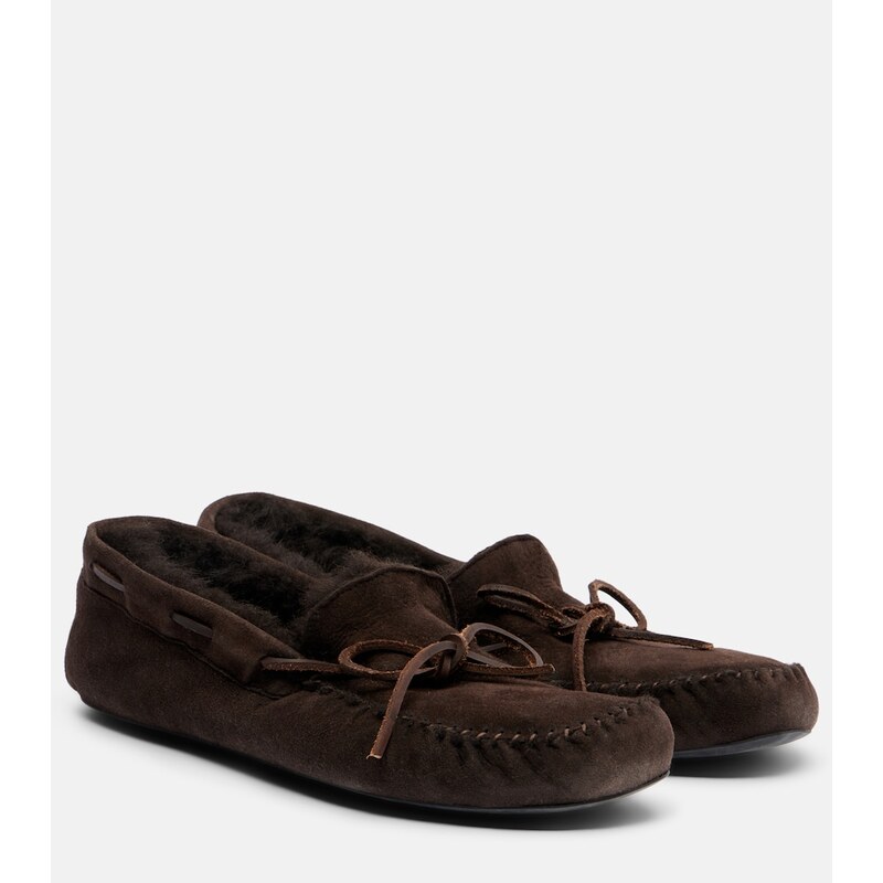 The Row Lucca shearling-trimmed suede boat shoes