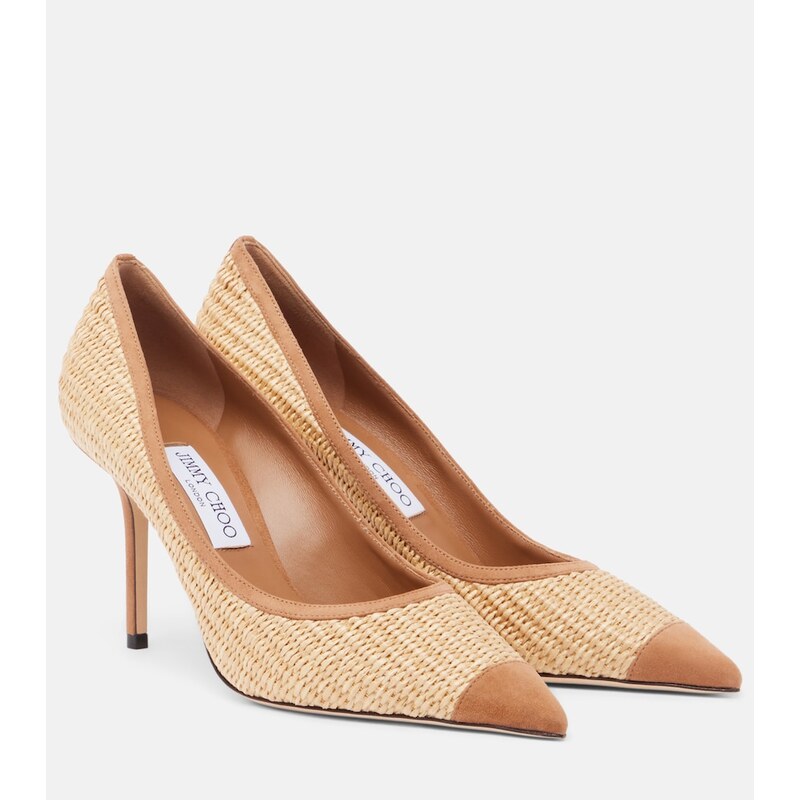 Jimmy Choo Love suede-trimmed raffia pumps