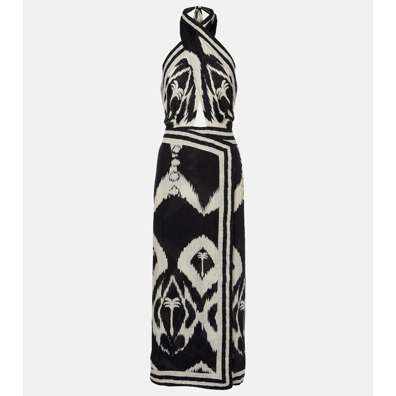 Johanna Ortiz Printed open-back linen midi dress