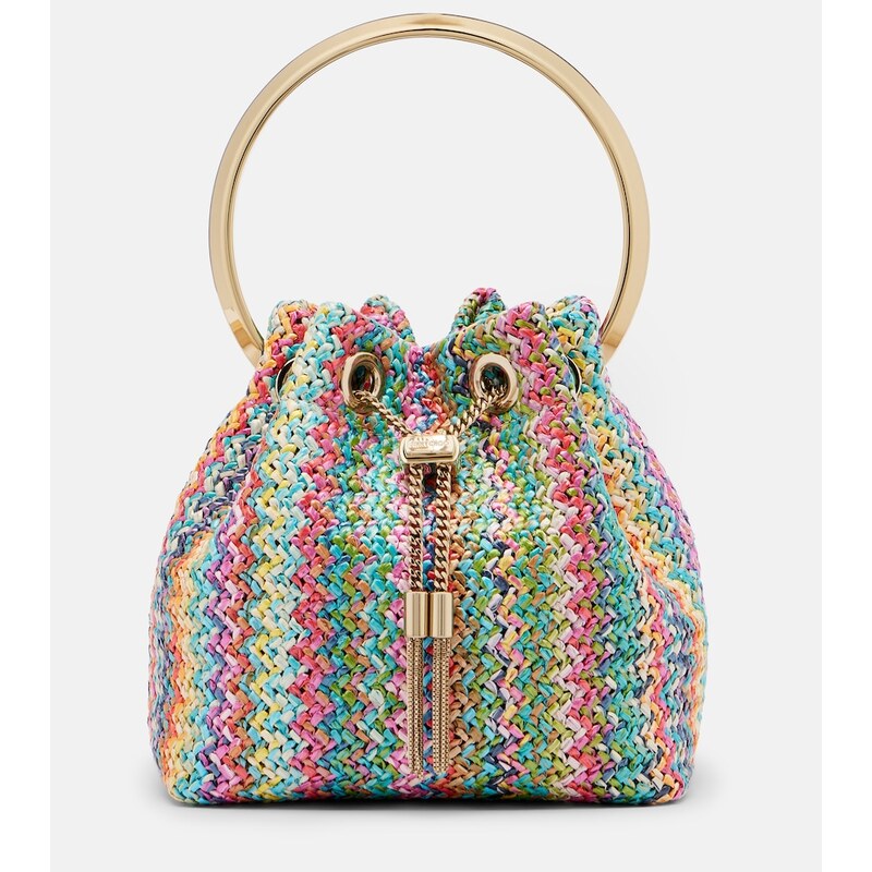 Jimmy Choo Bon Bon Small raffia-effect bucket bag
