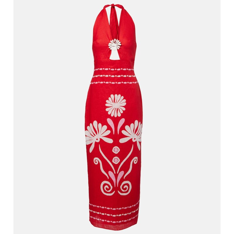 Cala de la Cruz Orly printed halterneck linen midi dress
