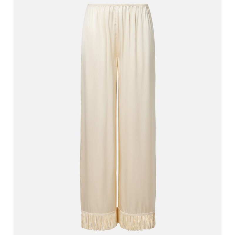 Dôen Lavon fringed silk satin wide-leg pants