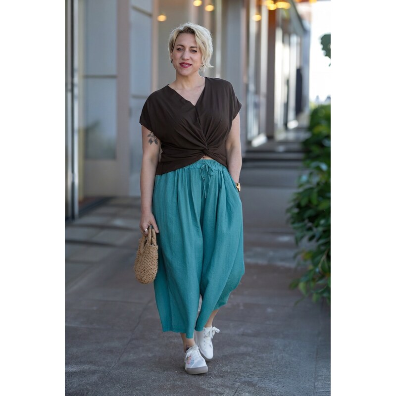 Italy fashion Letní kalhoty JOANA Barva: Petrolejová, Velikost: