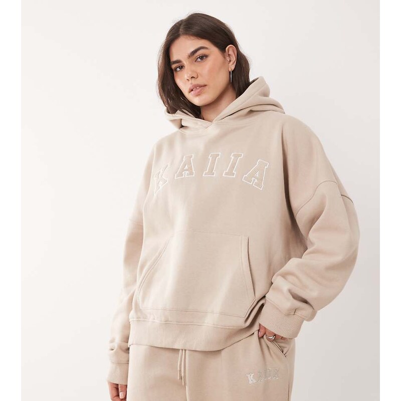 Kaiia Plus cotton blend embroidered logo oversized hoodie co-ord