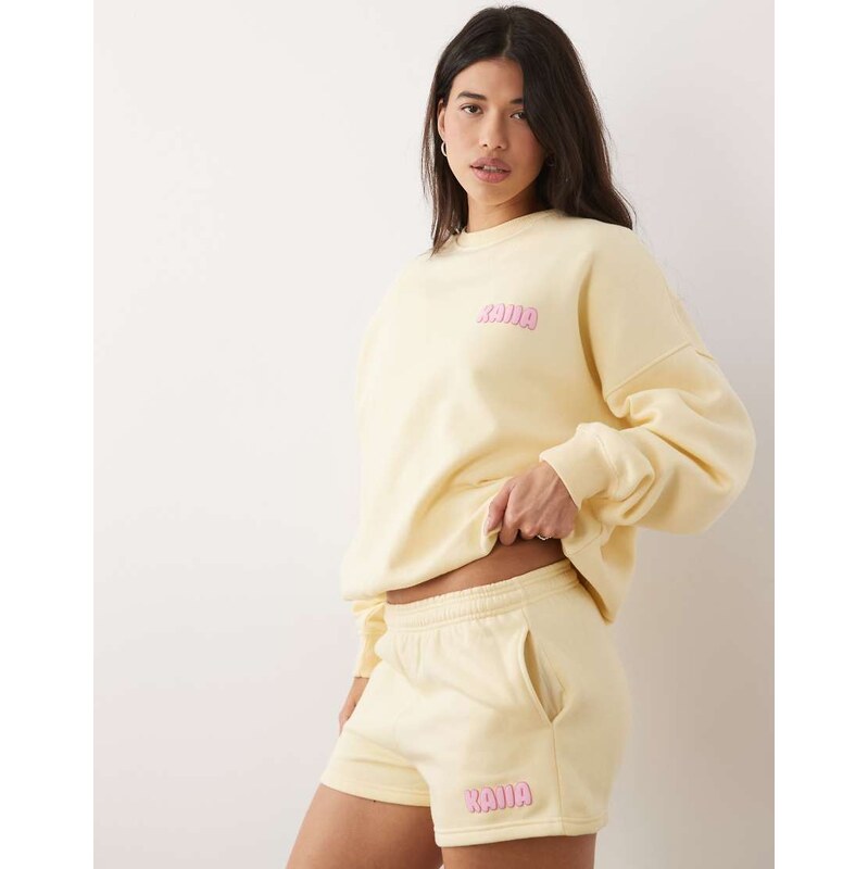 Kaiia cotton rich contrast printed logo mini sweat shorts co-ord