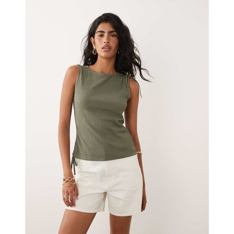Calvin Klein Jeans textured asymmetric top with ruched detail in
