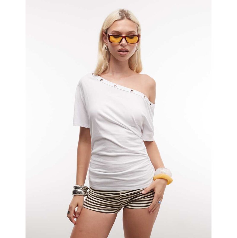 COLLUSIONl off shoulder top with cinched waist and eyelets in
