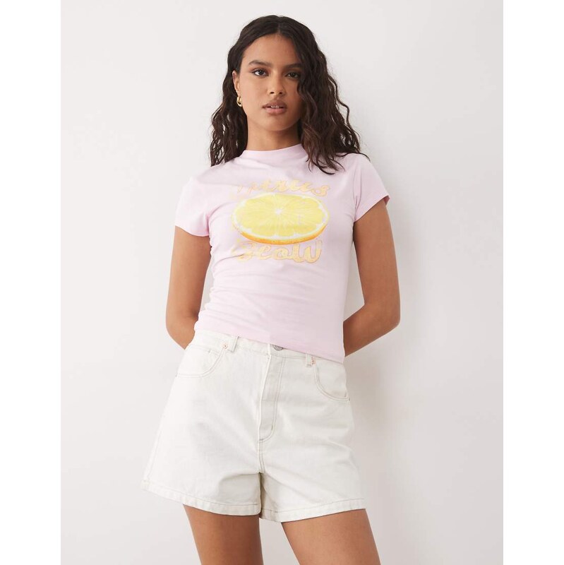 ASOS DESIGN baby tee with citrus glow graphic in light pink