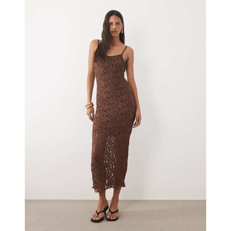 New Look strappy lace maxi dress in dark brown