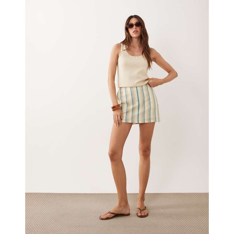 ASOS DESIGN clean look linen skort in stripe-Multi