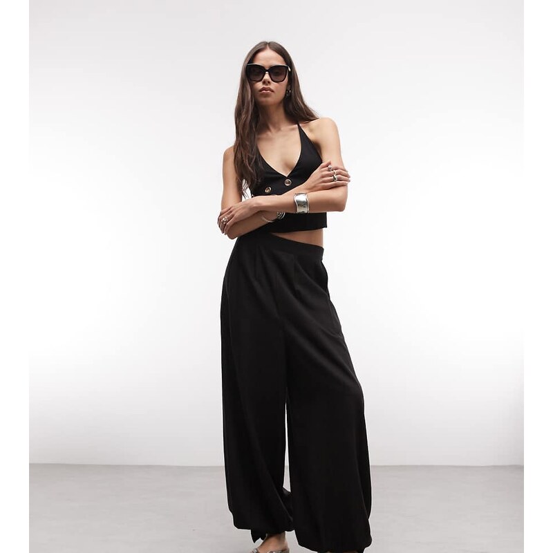 ASOS Tall ASOS DESIGN Tall linen blend balloon trouser in black