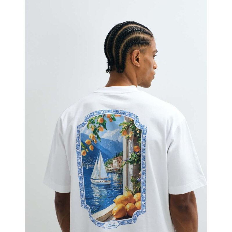 Belier coast view back print graphic t-shirt in white