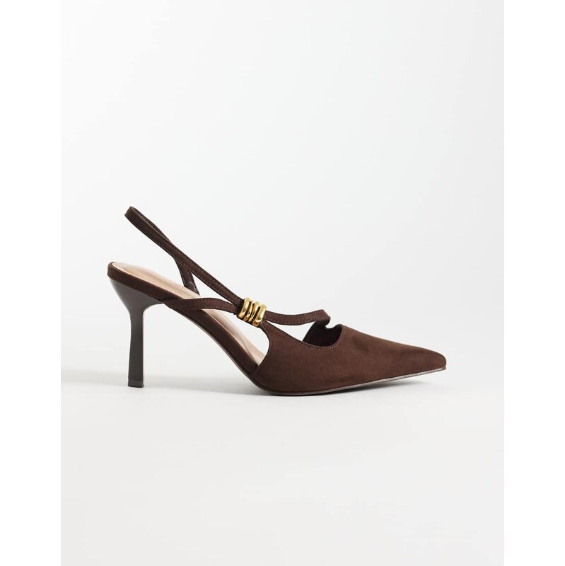 New Look asymmetric metal detail sling back heeled shoe in tan