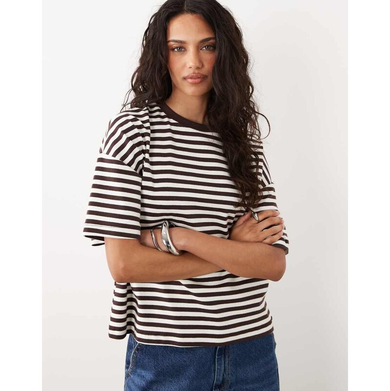 New Look oversized boxy tee in brown stripe