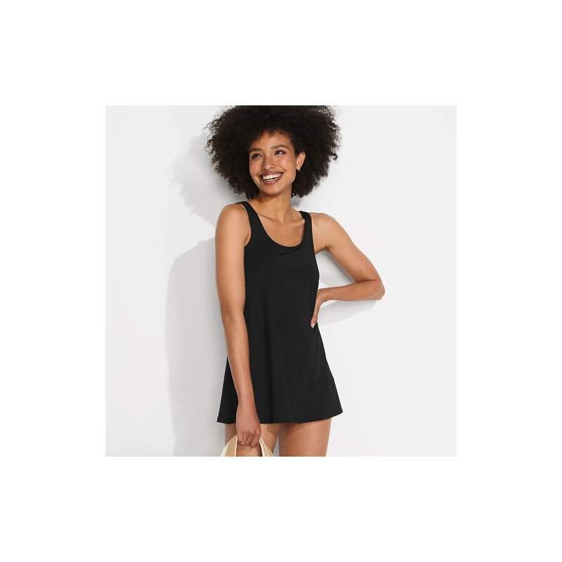 Scoop Neck Mini Swim Dress, Women, size: L, regular, Black,