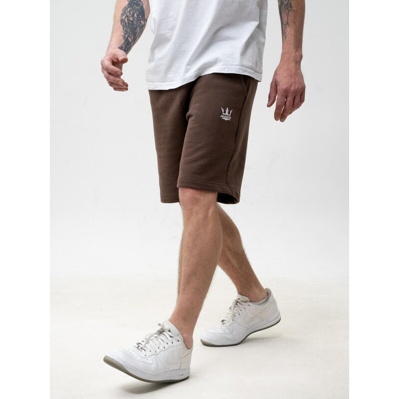 Pánské krátké teplákové kalhoty Premium hnědé/bílé Jigga Wear