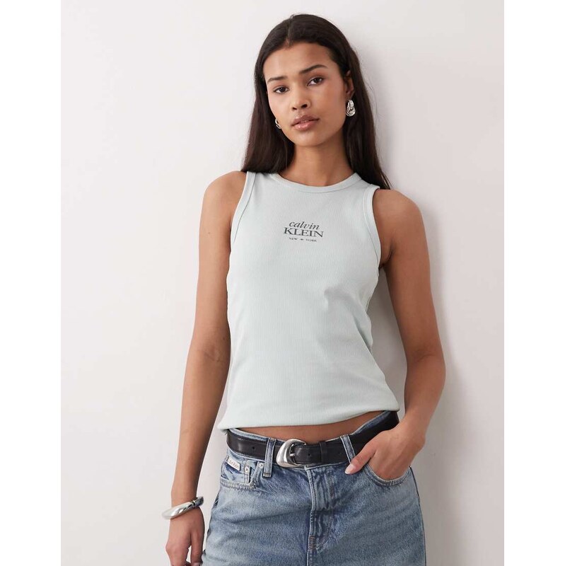 Calvin Klein Jeans crew logo tank in pale green