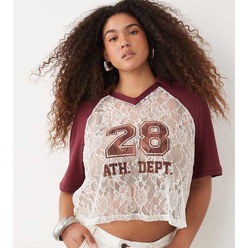 ASOS Curve ASOS DESIGN Curve boxy cropped lace football shirt in