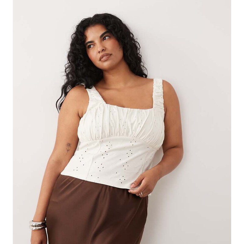 ASOS Curve ASOS DESIGN Curve broderie milkmaid top with gathered