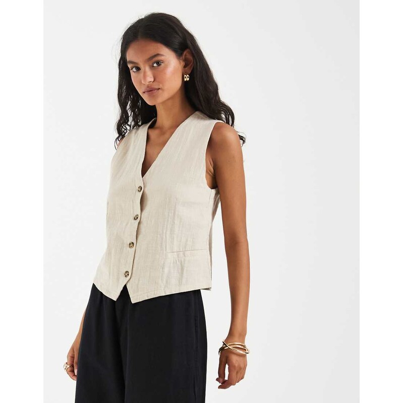 ONLY linen look waistcoat in stone-Neutral
