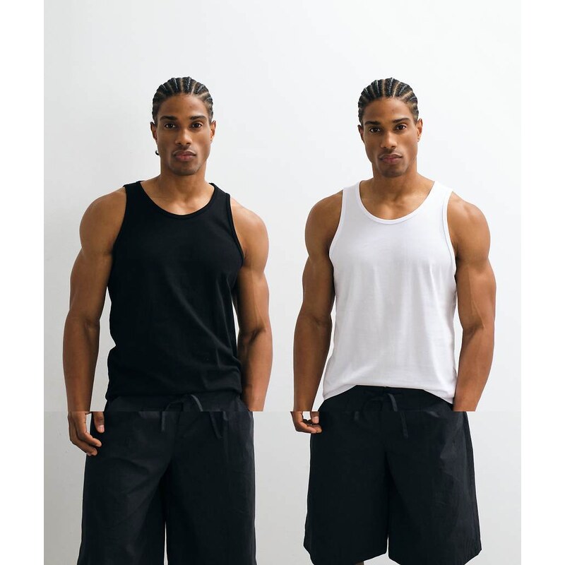 JJ Rebel 2 pack basic vest in white & black-Multi
