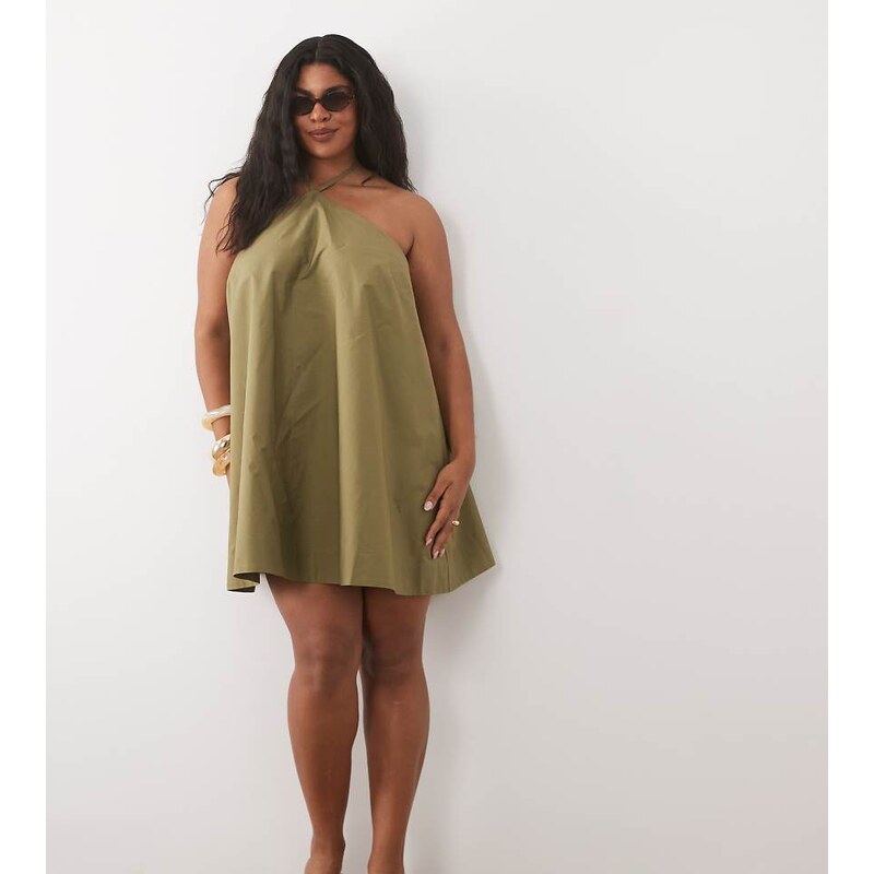 ASOS Curve ASOS DESIGN Curve poplin halter neck swing mini