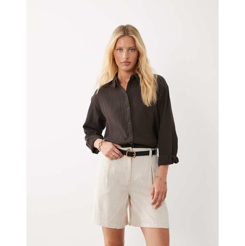 JDY loose fit cheesecloth shirt in chocolate brown