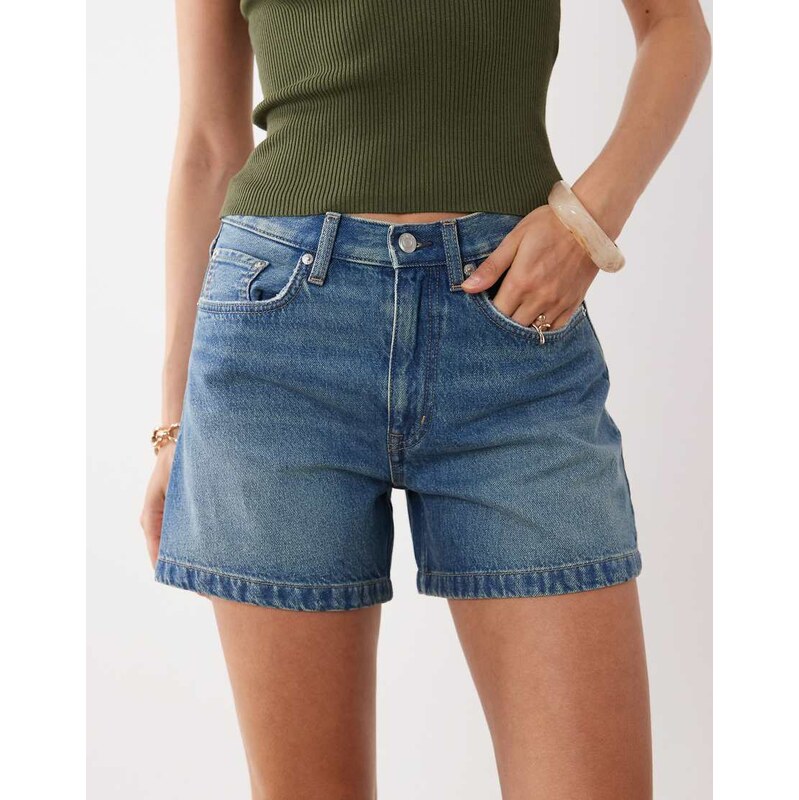 ARKET mid waist five-pocket denim shorts in blue wash