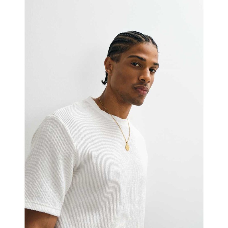 ONLY & SONS regular fit plisse t-shirt co-ord in white