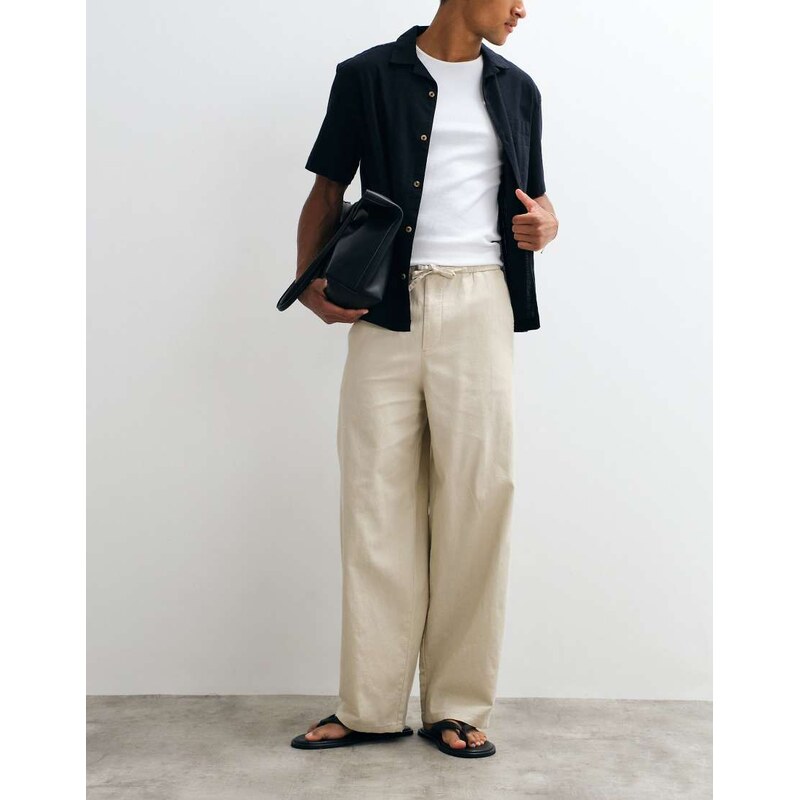ONLY & SONS wide fit trouser with linen in beige-Neutral