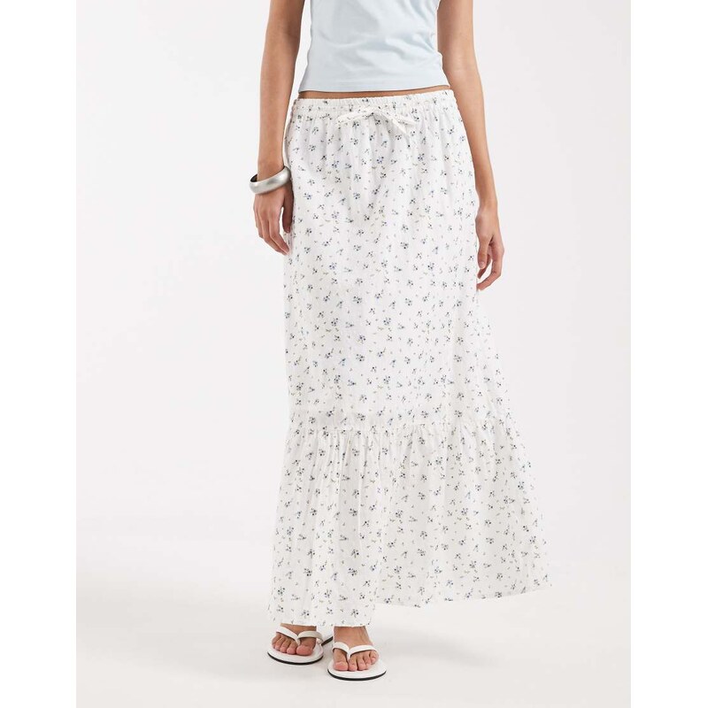 Vero Moda cotton dobby tiered boho maxi skirt in white with
