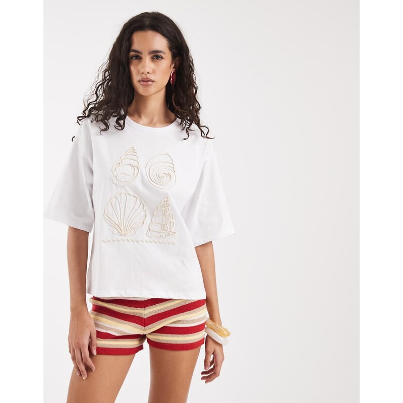 Vero Moda short sleeve t-shirt in white with shell fringing