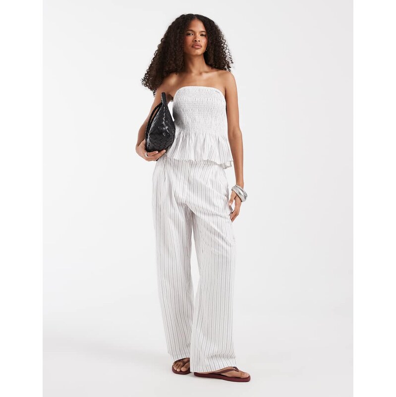 Vero Moda poplin wide leg pull on trouser co-ord in white and
