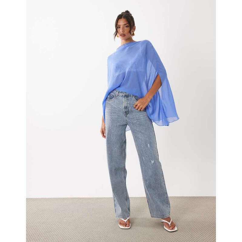Lioness Diamante cotton rich straight leg jeans in light blue